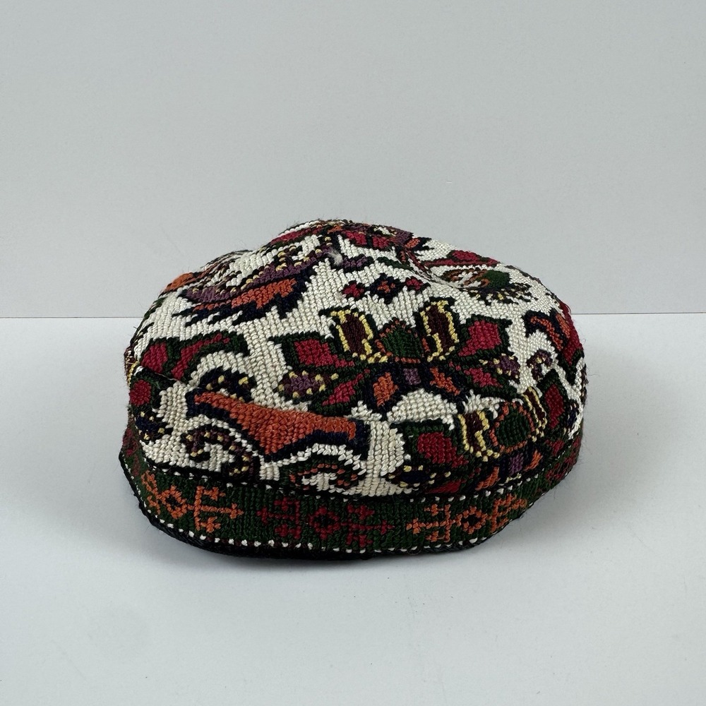 Vintage Silk Embroidered Skullcap Uzbek Tajik Doppi Tubeteika Handmade Hat Cap